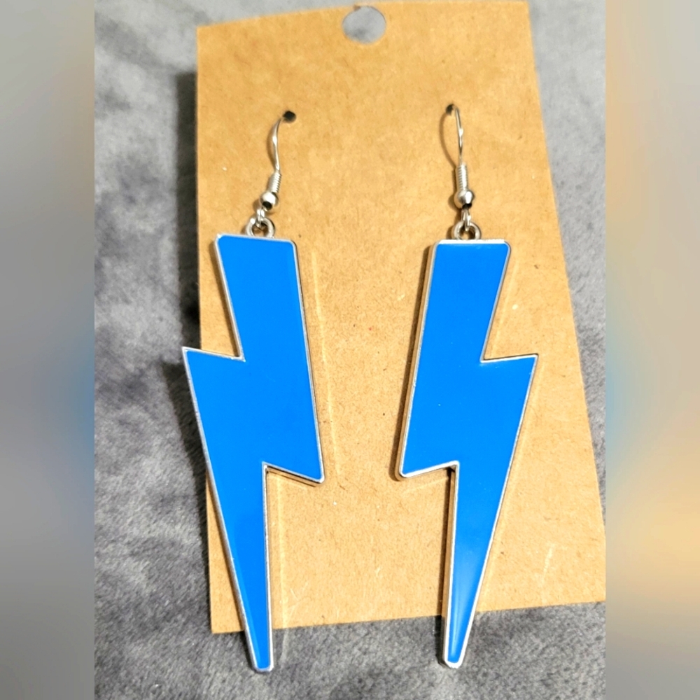 Blue Lightning Bolt Earrings